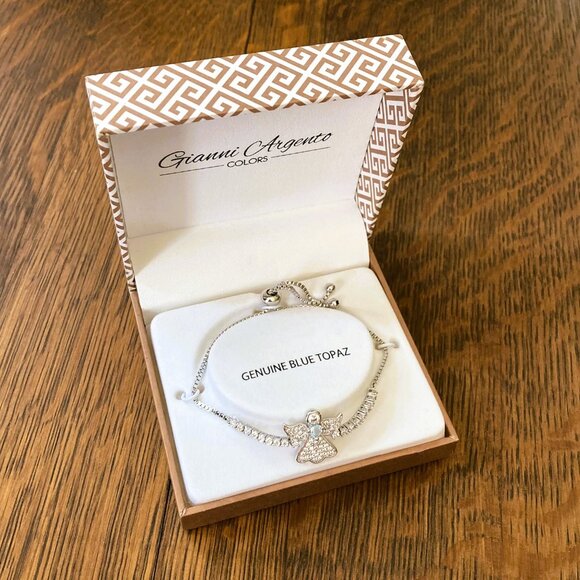 NIB Sterling Silver Angel Slide Bracelet, with Blue Topaz, by Gianni Argento - Picture 8 of 11